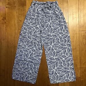 Midnight Sky Linen Blend Wide Leg Pants Size S Blue High Waist Leaf Travel Boho